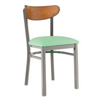 Lancaster Table & Seating Boomerang Clear Coat Finish Chair with Seafoam Vinyl Seat and Antique Walnut Wood Back