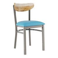 Lancaster Table & Seating Boomerang Clear Coat Finish Chair with Blue Vinyl Seat and Driftwood Back