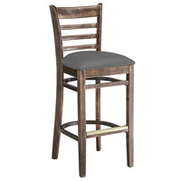 Lancaster Table & Seating Vintage Finish Wood Ladder Back Bar Stool with Dark Gray Vinyl Seat