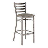 Lancaster Table & Seating Clear Coat Finish Ladder Back Bar Stool with 2 1/2" Dark Gray Vinyl Padded Seat - Assembled