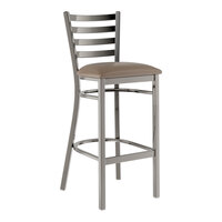 Lancaster Table & Seating Clear Coat Finish Ladder Back Bar Stool with 2 1/2" Taupe Vinyl Padded Seat