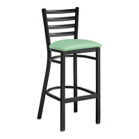 Lancaster Table & Seating Black Finish Ladder Back Bar Stool with 2 1/2" Seafoam Vinyl Padded Seat - Assembled