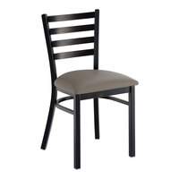Lancaster Table & Seating Distressed Copper Finish Ladder Back Chair with 2 1/2" Dark Gray Vinyl Padded Seat - Assembled