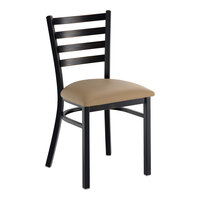 Lancaster Table & Seating Distressed Copper Finish Ladder Back Chair with 2 1/2" Taupe Vinyl Padded Seat - Assembled