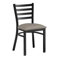 Lancaster Table & Seating Black Finish Ladder Back Chair with 2 1/2" Dark Gray Vinyl Padded Seat - Assembled