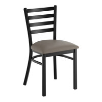 Lancaster Table & Seating Black Finish Ladder Back Chair with 2 1/2" Dark Gray Vinyl Padded Seat - Assembled