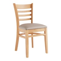 Lancaster Table & Seating Natural Finish Wood Ladder Back Chair with Light Gray Vinyl Seat - Assembled