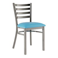 Lancaster Table & Seating Clear Coat Finish Ladder Back Chair with 2 1/2" Blue Vinyl Padded Seat