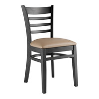 Lancaster Table & Seating Black Finish Wood Ladder Back Chair with Taupe Vinyl Seat - Assembled