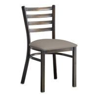 Lancaster Table & Seating Distressed Copper Finish Ladder Back Chair with 2 1/2" Dark Gray Vinyl Padded Seat