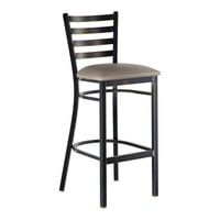Lancaster Table & Seating Distressed Copper Finish Ladder Back Bar Stool with 2 1/2" Dark Gray Vinyl Padded Seat - Assembled