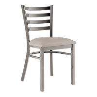 Lancaster Table & Seating Clear Coat Finish Ladder Back Chair with 2 1/2" Light Gray Vinyl Padded Seat