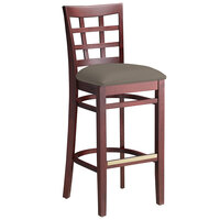 Lancaster Table & Seating Mahogany Finish Wood Window Back Bar Stool with Taupe Vinyl Seat