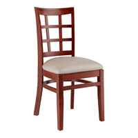 Lancaster Table & Seating Mahogany Finish Wood Window Back Chair with Light Gray Vinyl Seat - Assembled