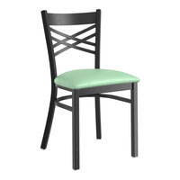 Lancaster Table & Seating Black Finish Cross Back Chair with 2 1/2" Seafoam Vinyl Padded Seat