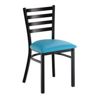 Lancaster Table & Seating Distressed Copper Finish Ladder Back Chair with 2 1/2" Blue Vinyl Padded Seat - Assembled