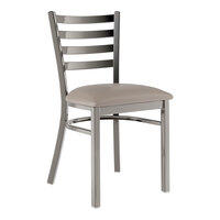 Lancaster Table & Seating Clear Coat Finish Ladder Back Chair with 2 1/2" Dark Gray Vinyl Padded Seat