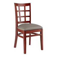 Lancaster Table & Seating Mahogany Finish Wood Window Back Chair with Dark Gray Vinyl Seat - Assembled