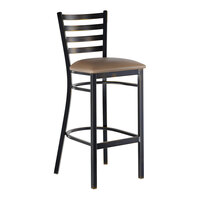 Lancaster Table & Seating Distressed Copper Finish Ladder Back Bar Stool with 2 1/2" Taupe Vinyl Padded Seat - Assembled