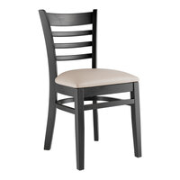 Lancaster Table & Seating Black Finish Wood Ladder Back Chair with Light Gray Vinyl Seat - Assembled