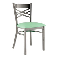 Lancaster Table & Seating Clear Coat Finish Cross Back Chair with 2 1/2" Seafoam Vinyl Padded Seat