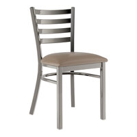 Lancaster Table & Seating Clear Coat Finish Ladder Back Chair with 2 1/2" Taupe Vinyl Padded Seat