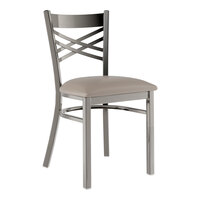 Lancaster Table & Seating Clear Coat Finish Cross Back Chair with 2 1/2" Dark Gray Vinyl Padded Seat