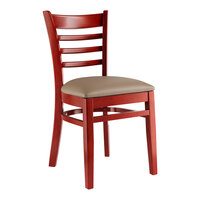 Lancaster Table & Seating Mahogany Finish Wood Ladder Back Chair with Taupe Vinyl Seat