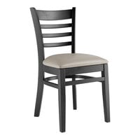 Lancaster Table & Seating Black Finish Wood Ladder Back Chair with Dark Gray Vinyl Seat
