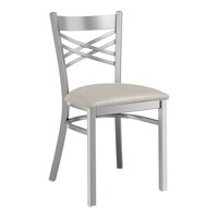 Lancaster Table & Seating Clear Coat Finish Cross Back Chair with 2 1/2" Light Gray Vinyl Padded Seat