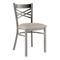 Lancaster Table & Seating Clear Coat Finish Cross Back Chair with 2 1/2" Light Gray Vinyl Padded Seat - Assembled
