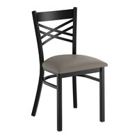 Lancaster Table & Seating Black Finish Cross Back Chair with 2 1/2" Dark Gray Vinyl Padded Seat - Assembled