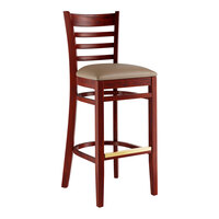 Lancaster Table & Seating Mahogany Finish Wood Ladder Back Bar Stool with Taupe Vinyl Seat