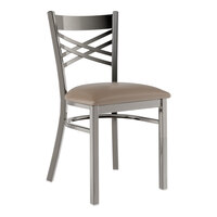 Lancaster Table & Seating Clear Coat Finish Cross Back Chair with 2 1/2" Taupe Vinyl Padded Seat