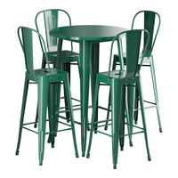 Lancaster Table & Seating Alloy Series 30" Round Emerald Green Bar Height Outdoor Table with 4 Cafe Barstools