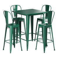 Lancaster Table & Seating Alloy Series 31 1/2" x 31 1/2" Emerald Green Bar Height Outdoor Table with 4 Cafe Barstools