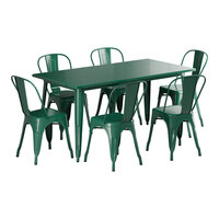 Lancaster Table & Seating Alloy Series 63" x 31 1/2" Emerald Green Standard Height Outdoor Table with 6 Cafe Chairs