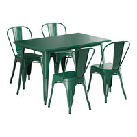 Lancaster Table & Seating Alloy Series 47 1/2" x 29 1/2" Emerald Green Standard Height Outdoor Table with 4 Cafe Chairs