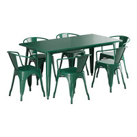 Lancaster Table & Seating Alloy Series 63" x 31 1/2" Emerald Green Standard Height Outdoor Table with 6 Arm Chairs