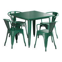 Lancaster Table & Seating Alloy Series 35 1/2" x 35 1/2" Emerald Green Standard Height Outdoor Table with 4 Arm Chairs