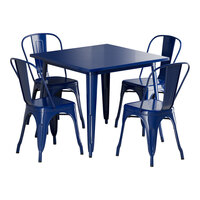 Lancaster Table & Seating Alloy Series 35 1/2" x 35 1/2" Sapphire Standard Height Outdoor Table with 4 Cafe Chairs