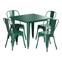 Lancaster Table & Seating Alloy Series 35 1/2" x 35 1/2" Emerald Green Standard Height Outdoor Table with 4 Cafe Chairs