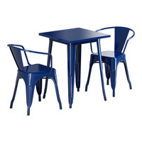 Lancaster Table & Seating Alloy Series 23 1/2" x 23 1/2" Sapphire Standard Height Outdoor Table with 2 Arm Chairs