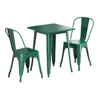 Lancaster Table & Seating Alloy Series 23 1/2" x 23 1/2" Emerald Green Standard Height Outdoor Table with 2 Cafe Chairs