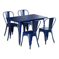 Lancaster Table & Seating Alloy Series 47 1/2" x 29 1/2" Sapphire Standard Height Outdoor Table with 4 Cafe Chairs