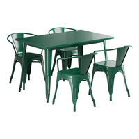 Lancaster Table & Seating Alloy Series 47 1/2" x 29 1/2" Emerald Green Standard Height Outdoor Table with 4 Arm Chairs