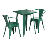 Lancaster Table & Seating Alloy Series 23 1/2" x 23 1/2" Emerald Green Standard Height Outdoor Table with 2 Arm Chairs