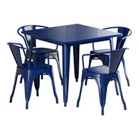 Lancaster Table & Seating Alloy Series 35 1/2" x 35 1/2" Sapphire Standard Height Outdoor Table with 4 Arm Chairs