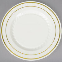 Fineline Silver Splendor 506-BO 6" Bone / Ivory Plastic Plate with Gold Bands - 150/Case