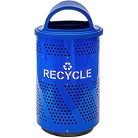 Ex-Cell Kaiser Arena 51 Series ARENA-X51 R 51 Gallon Blue Steel Customizable Outdoor Recycling Receptacle with Hooded Rain Top